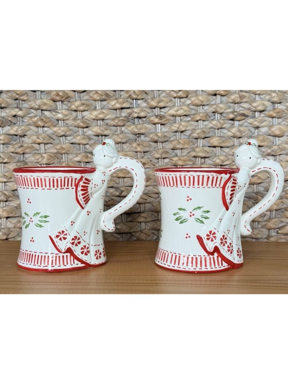 Two (2) TEMPTATIONS Ceramic Coffee Mugs Set Christmas Peppermint Angel 12oz